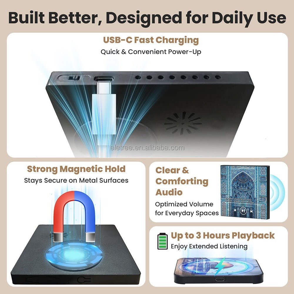 Full Quran Fridge Magnet Speaker | Type C charging | Remote | Bluetooth | 114 Surah Audio | Surah Baqarah | Islamic Gift - Image 3